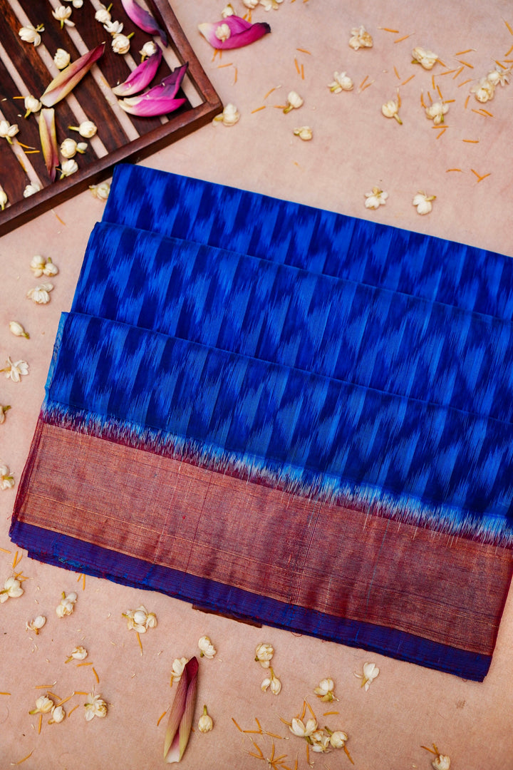Blue Patola Cotton Silk Saree with Multi-Color Geometric Design