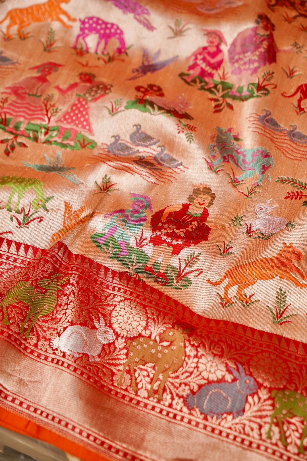 Regal Red Handwoven Pure Banarasi Paithani Kimkhwab Silk Saree