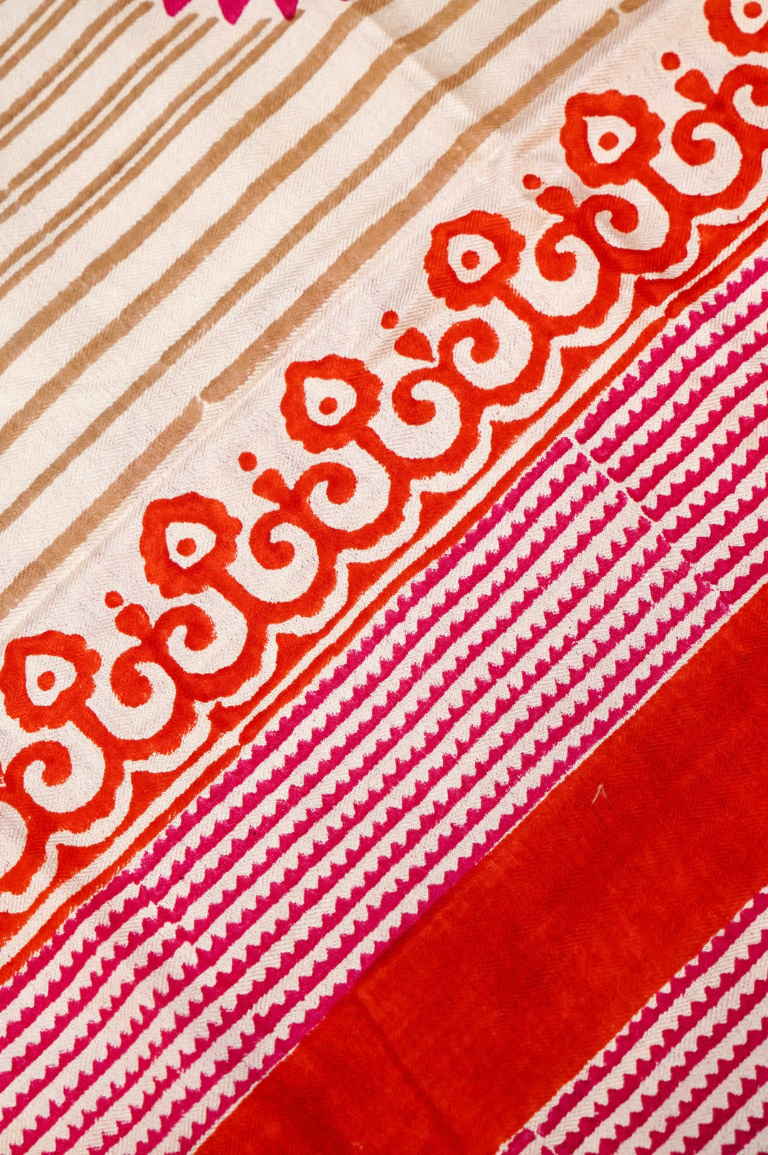 Red Dupion Silk Suit Set with White Block Print Dupatta