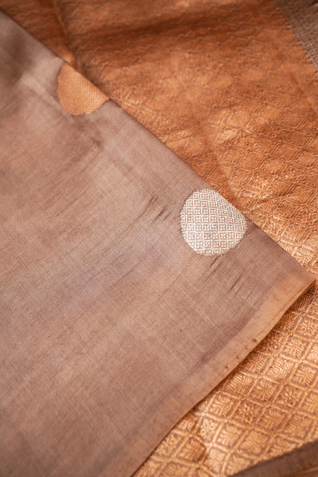 Pastel Brown Handwoven Banarasi Pure Katan Silk Gola Boota Saree