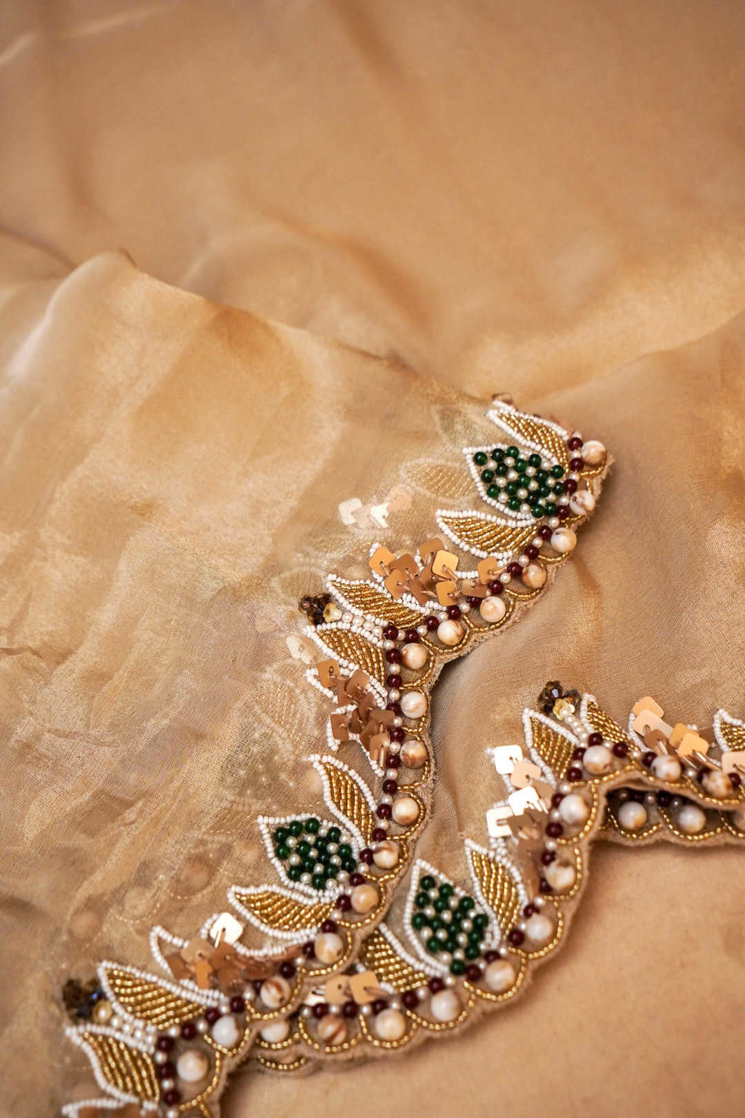 Golden Glamour Pure Crepe Tissue Saree with Statement Blouse View 5