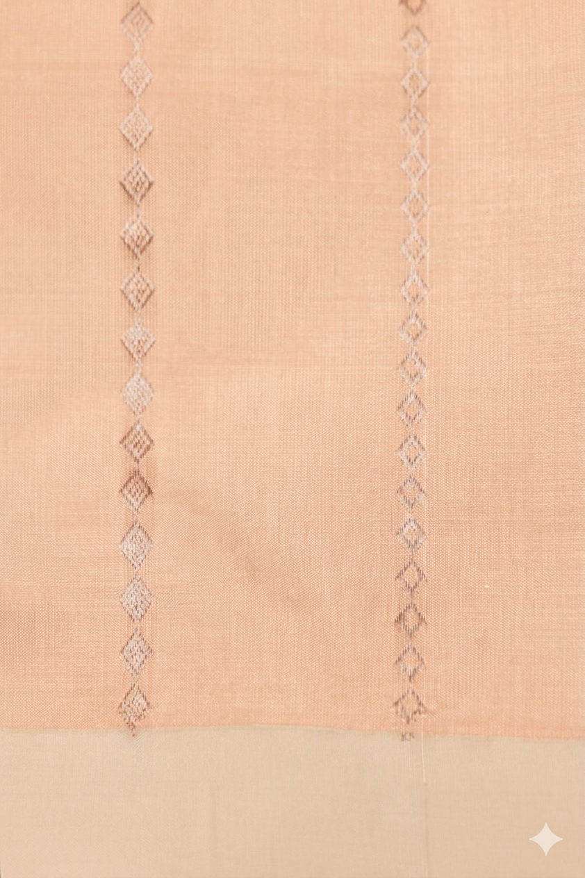 Peach Handwoven Banarasi Pure Puna Silk Saree with Zari Nandi Motif