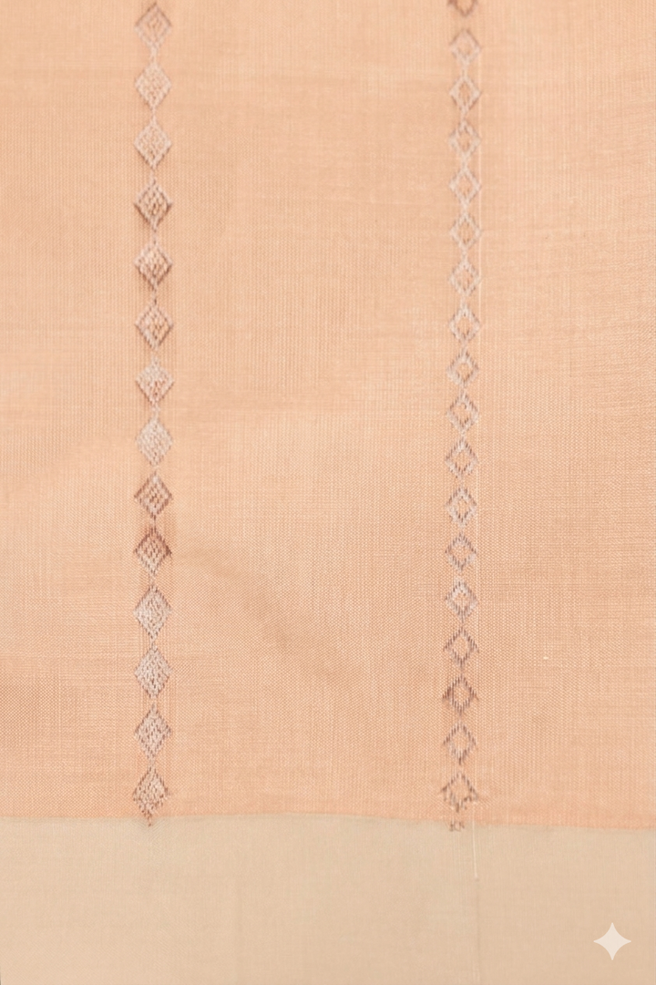 Peach Handwoven Banarasi Pure Puna Silk Saree with Zari Nandi Motif
