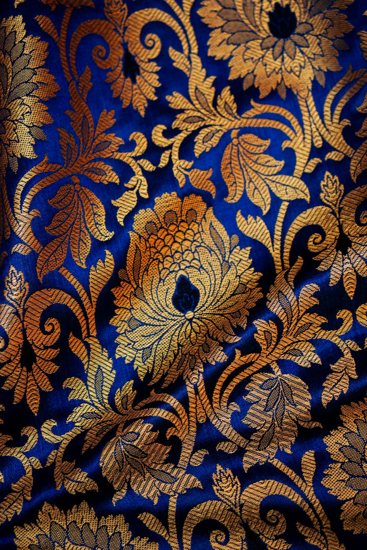 Handwoven Banarasi Blue Katan Silk Brocade Fabric