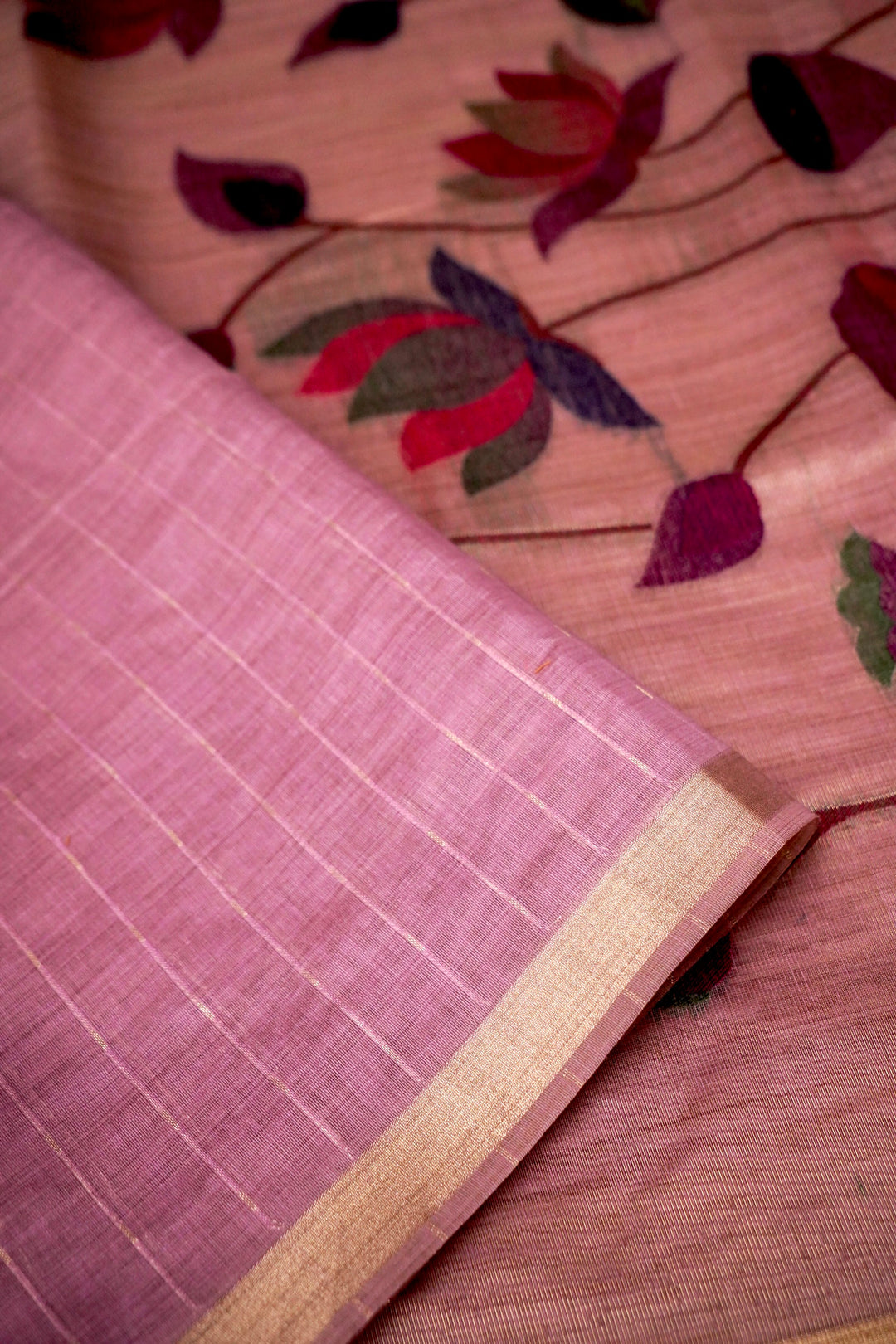 Elegant Pink Cotton Silk Saree with Zari Stripe Weave Paithani Pallu View 3