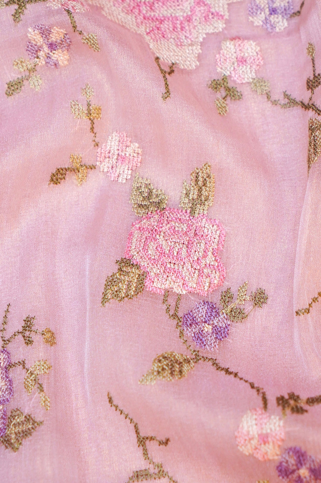 Lavender Banarasi Crush Tissue Silk Suit Set with Embroidery Work