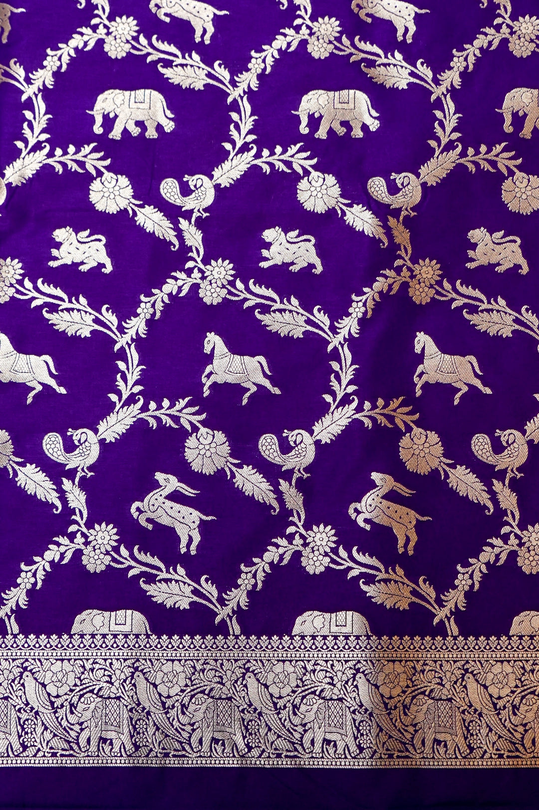 Banarasi Violet Katan Silk Shikargah Unstitched Suit Set View 2