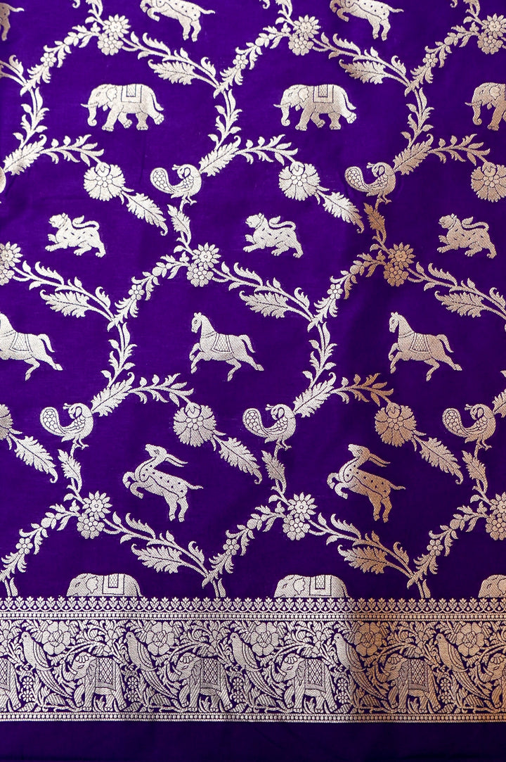 Banarasi Violet Katan Silk Shikargah Unstitched Suit Set View 2