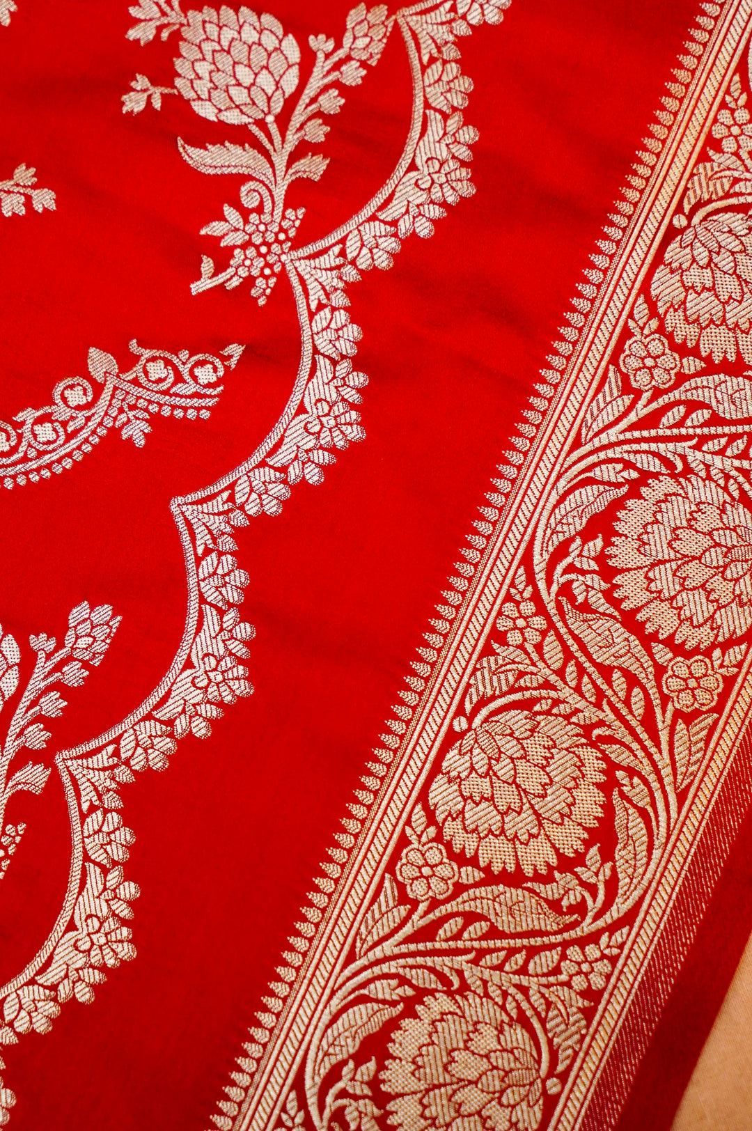 Bridal Banarasi Red Mashru Silk Suit Set with Jangla Dupatta