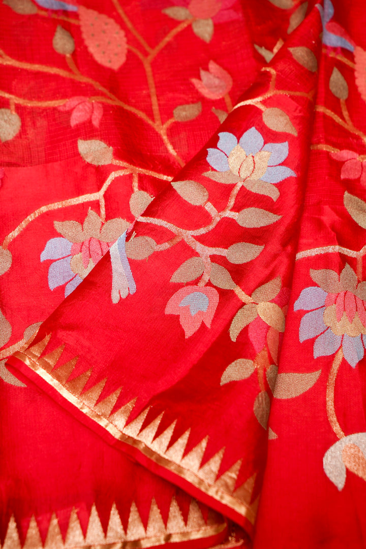 Bridal Red Pure Banarasi Kota Silk Saree with Silk Weaving Border