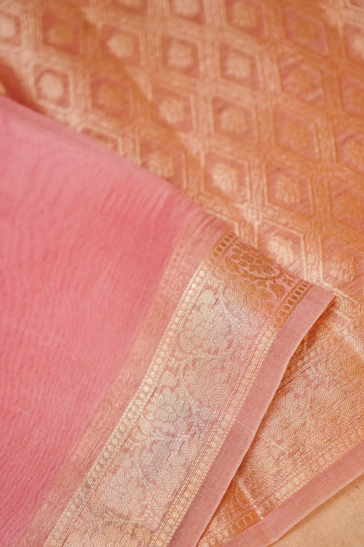 Baby Pink Zari Grace Border Pure Organza Silk Saree Border