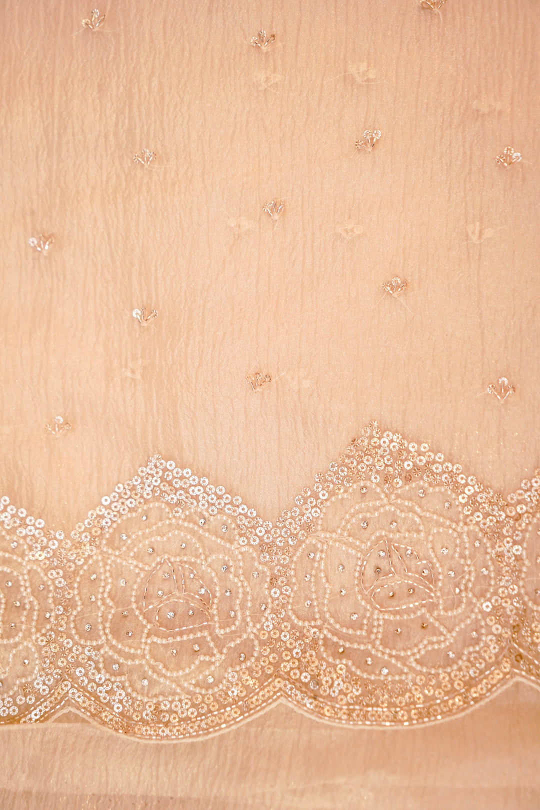 Elegant Pure Silver Crush Tissue Saree with Pearl &amp; Sequin Embroidery