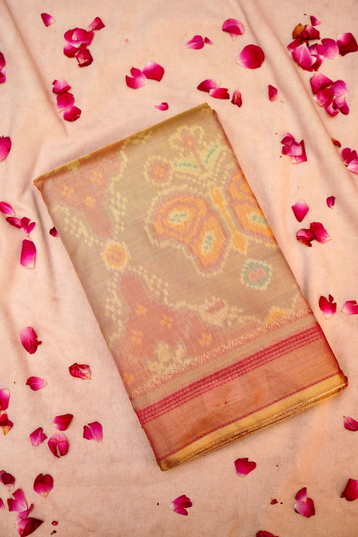 Copper Gold Banarasi Silk Tissue Saree with Ikkat Patola Inspired Weave