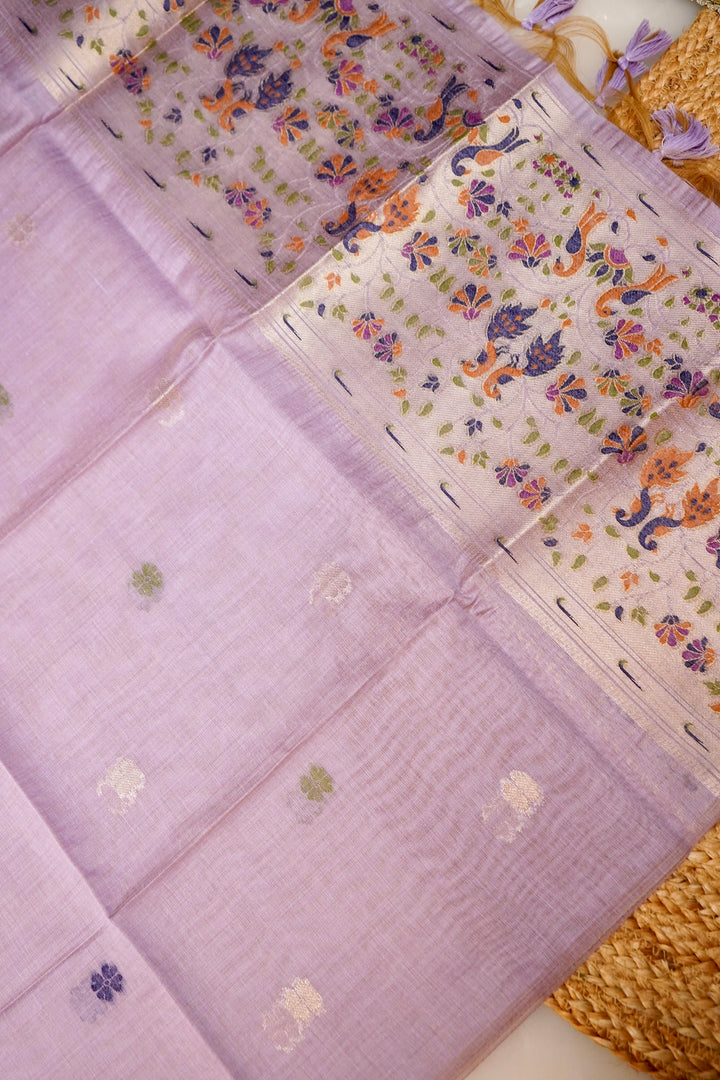 Pure Cotton Unstitched Suit Set – Pastel Lilac &amp; Meenakari Dupatta