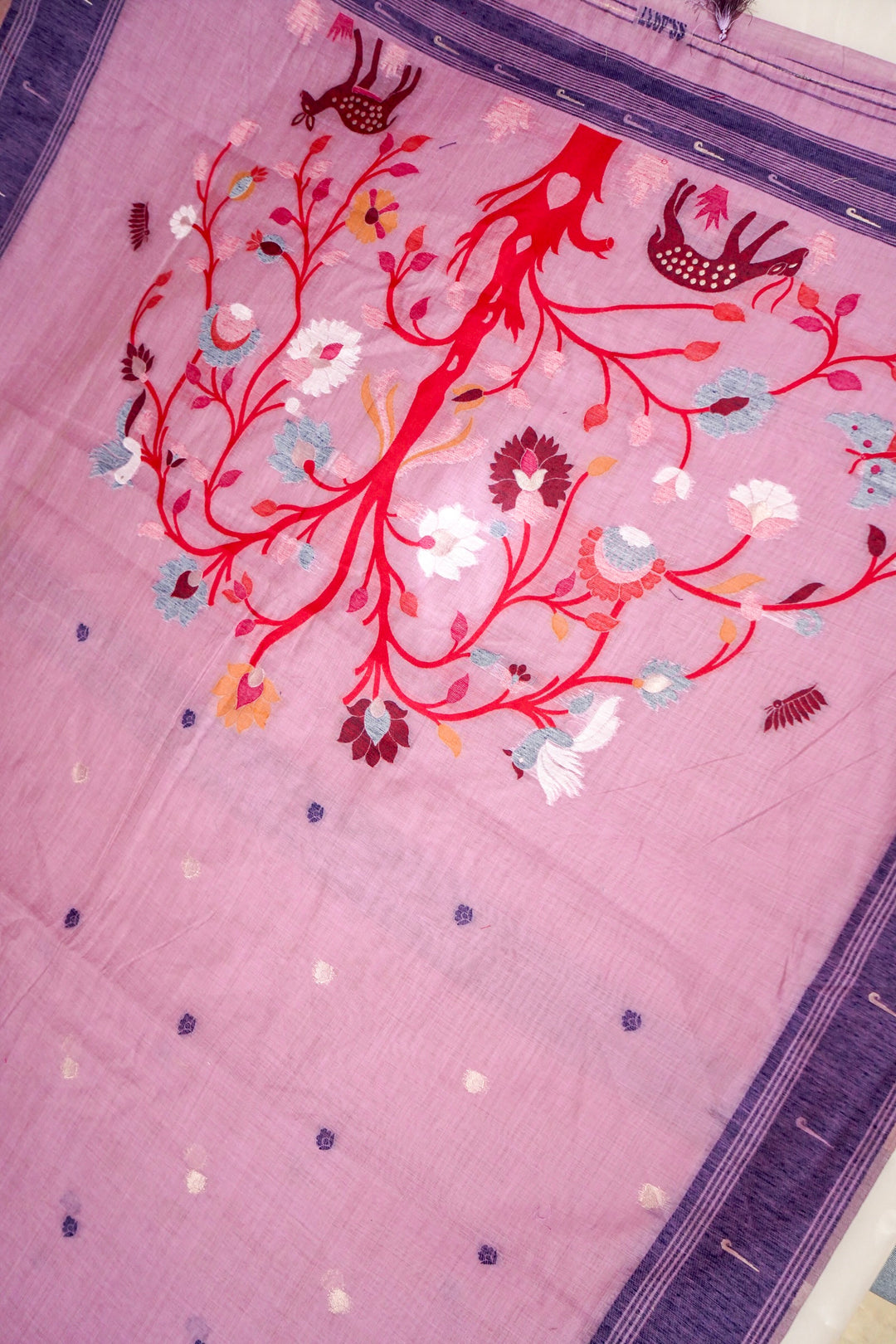 Charming Pink Cotton Silk Saree with Zari Bootidar Weave Jamdani Inspired Pallu View 2