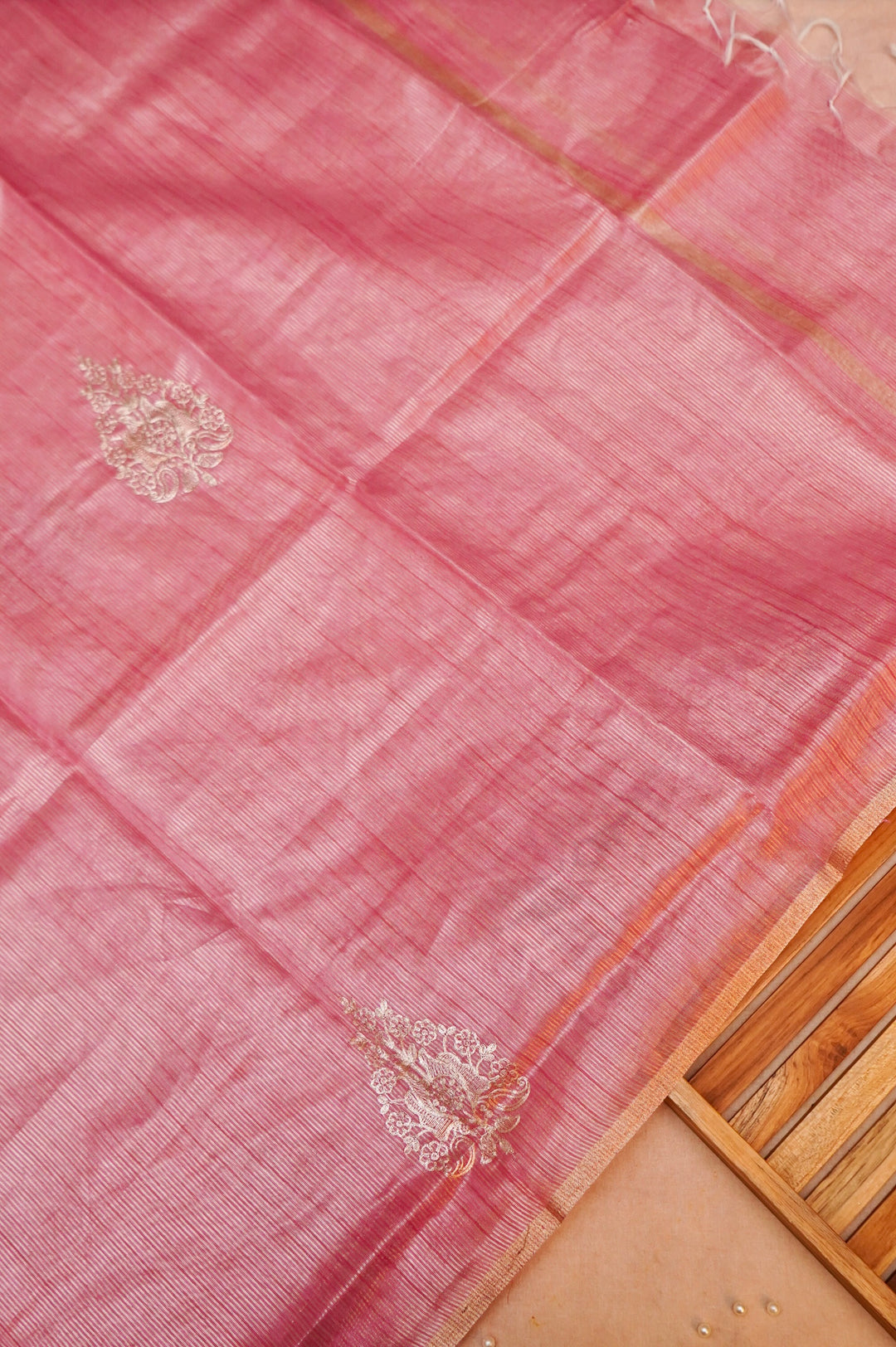 Unstitched Pink Pure Chanderi Tissue Suit Set with Zardozi work