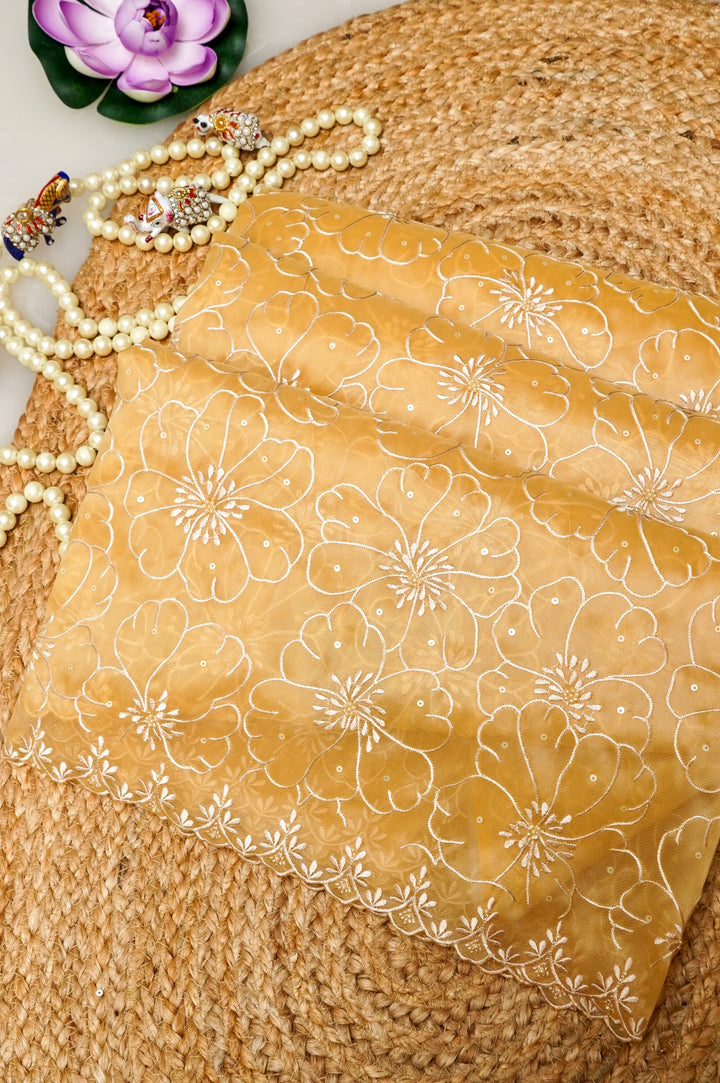 Golden Organza Tissue Saree with Resham & Pearl Embroidery with Tissue Blouse