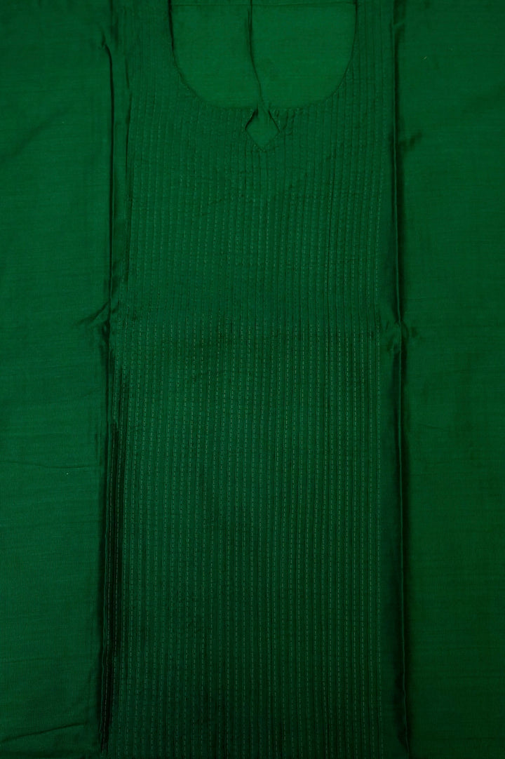 Green Dupion Silk Suit Set with White Block Print Dupatta