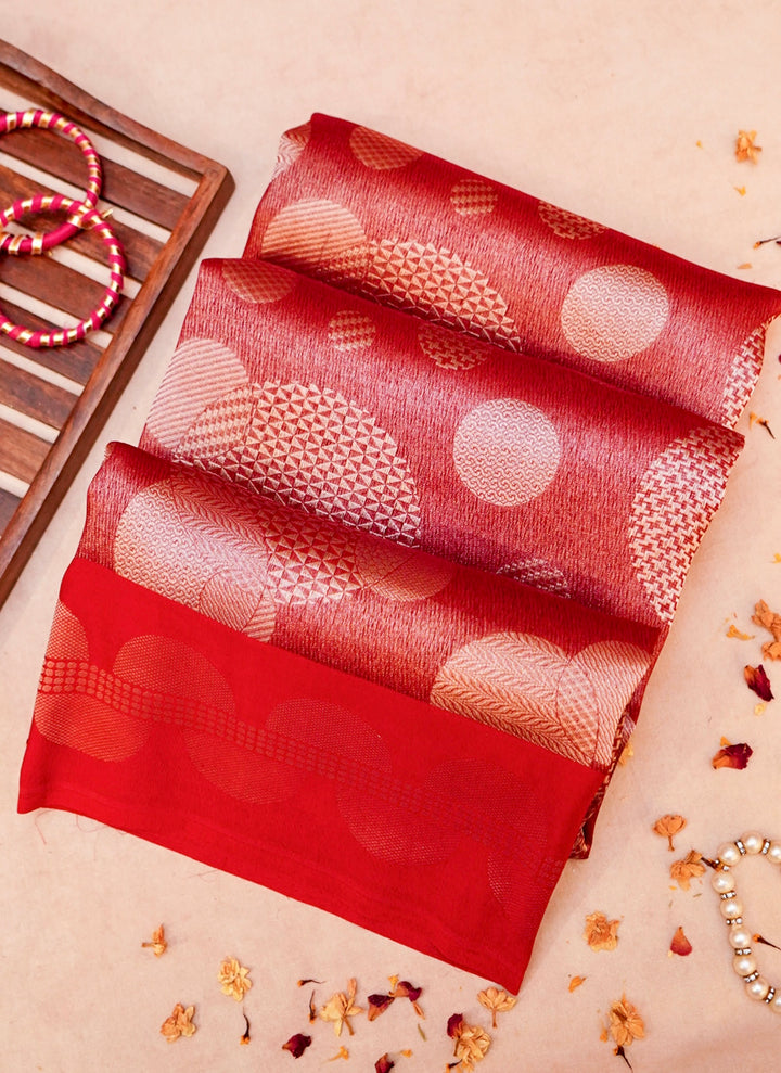 Red Pure Organza Silk Saree with Brocade Organza Body and Silk Border