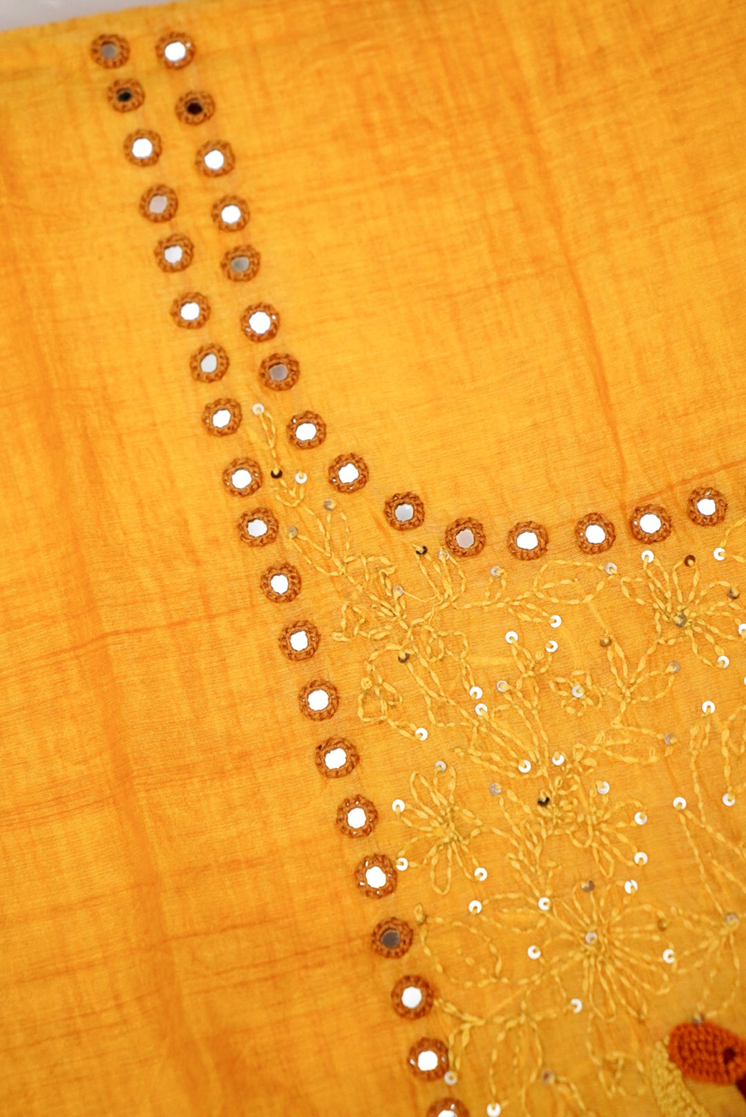 Yellow Pure Chanderi Silk Suit with Kantha & French Knot Embroidery