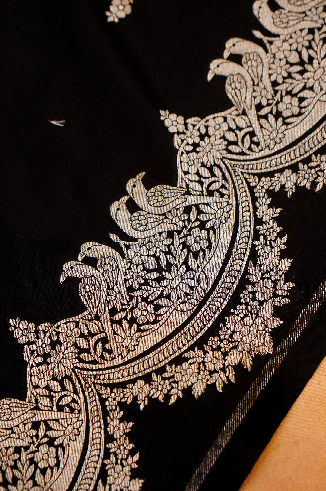 Black Banarasi Katan Silk Suit Set with Birds Motif Top and Bootidar Dupatta