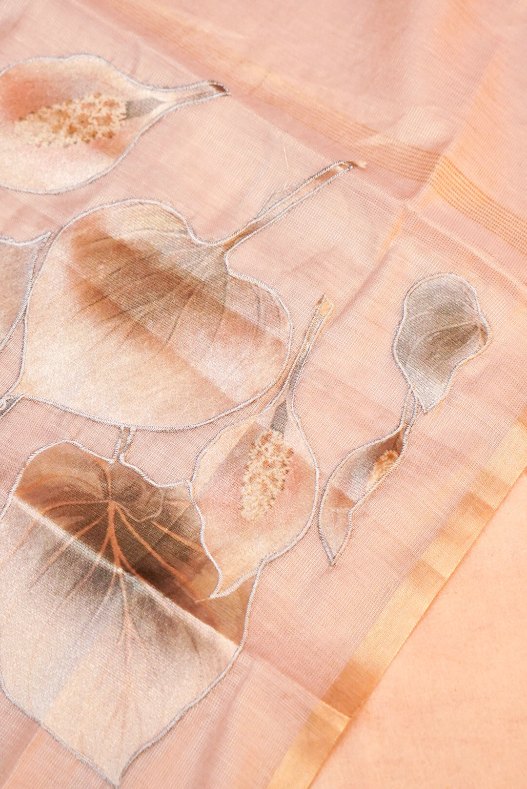 Rose Gold Pure Chanderi Tissue Suit with Applique Work