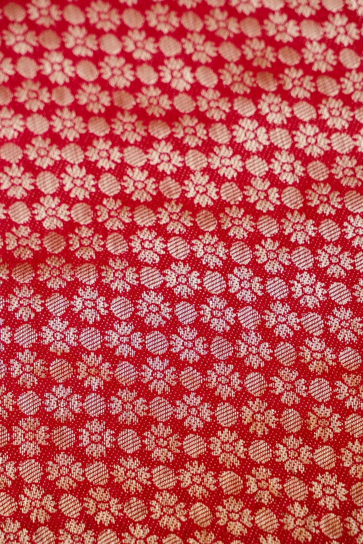 Bridal Red Brocade Silk Figure Motif Saree with Embroidery Border View 7