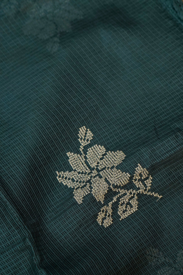 Teal Green Pure Kota Suit Set with Cross Stitch Embroidery View 3