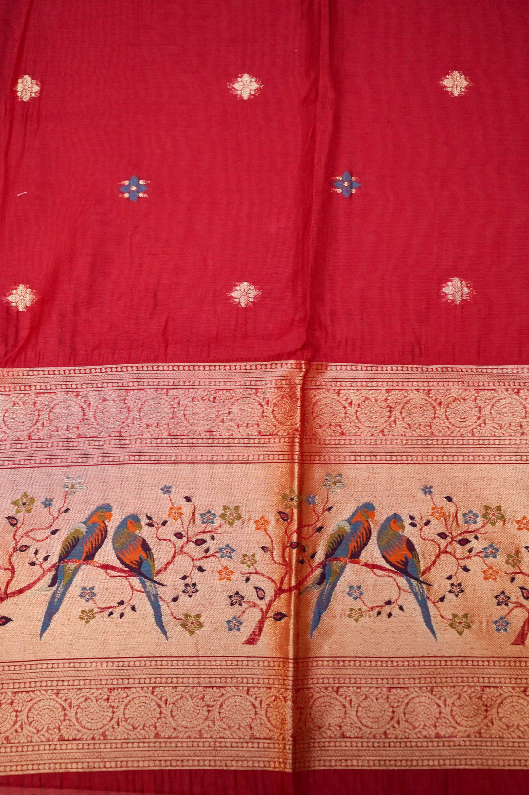 Regal Maroon Meenakari Birds Motif Cotton Silk Suit Set