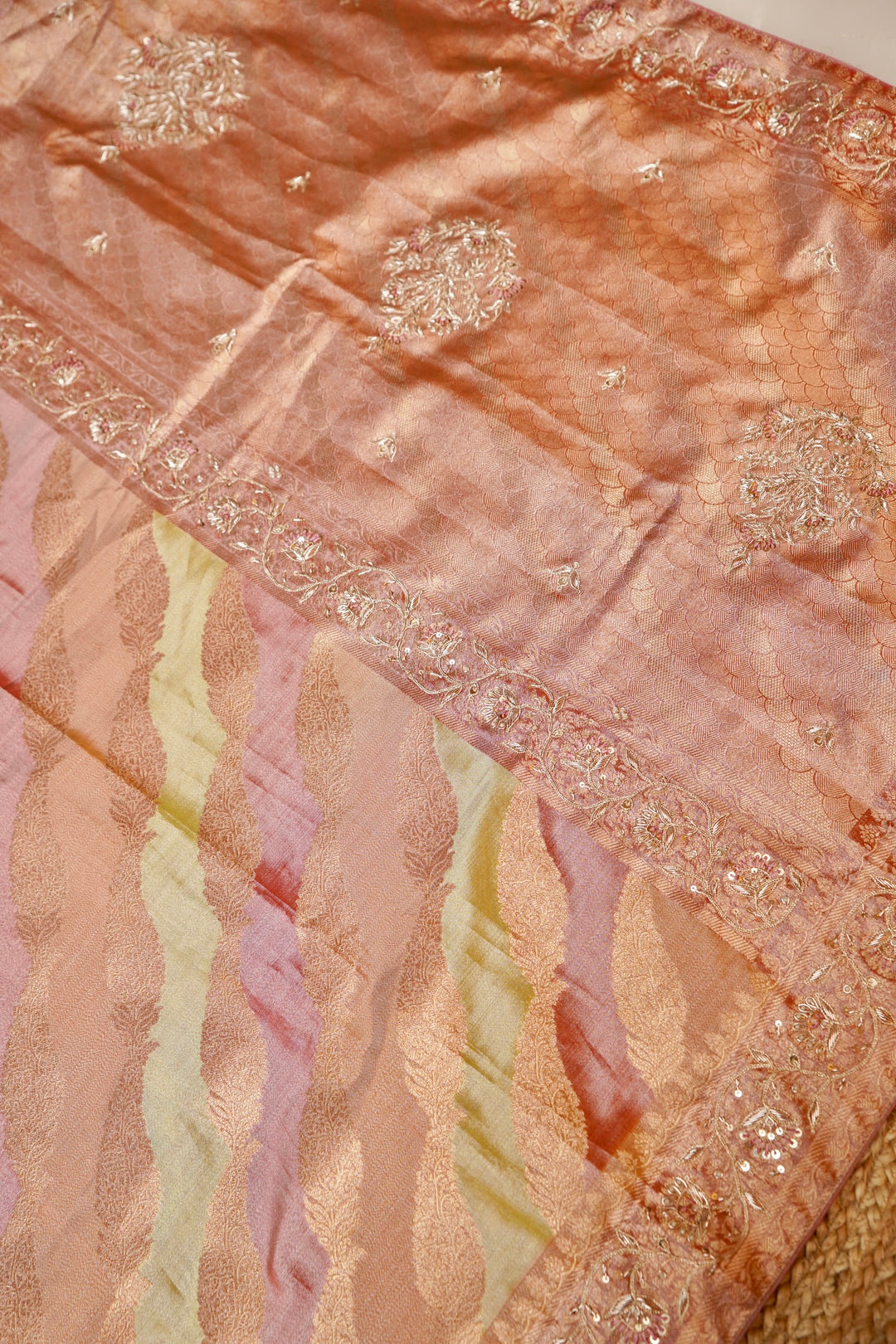 Designer Banarasi Brocade Rangkaat Tissue Silk Saree with Hand Embroidery