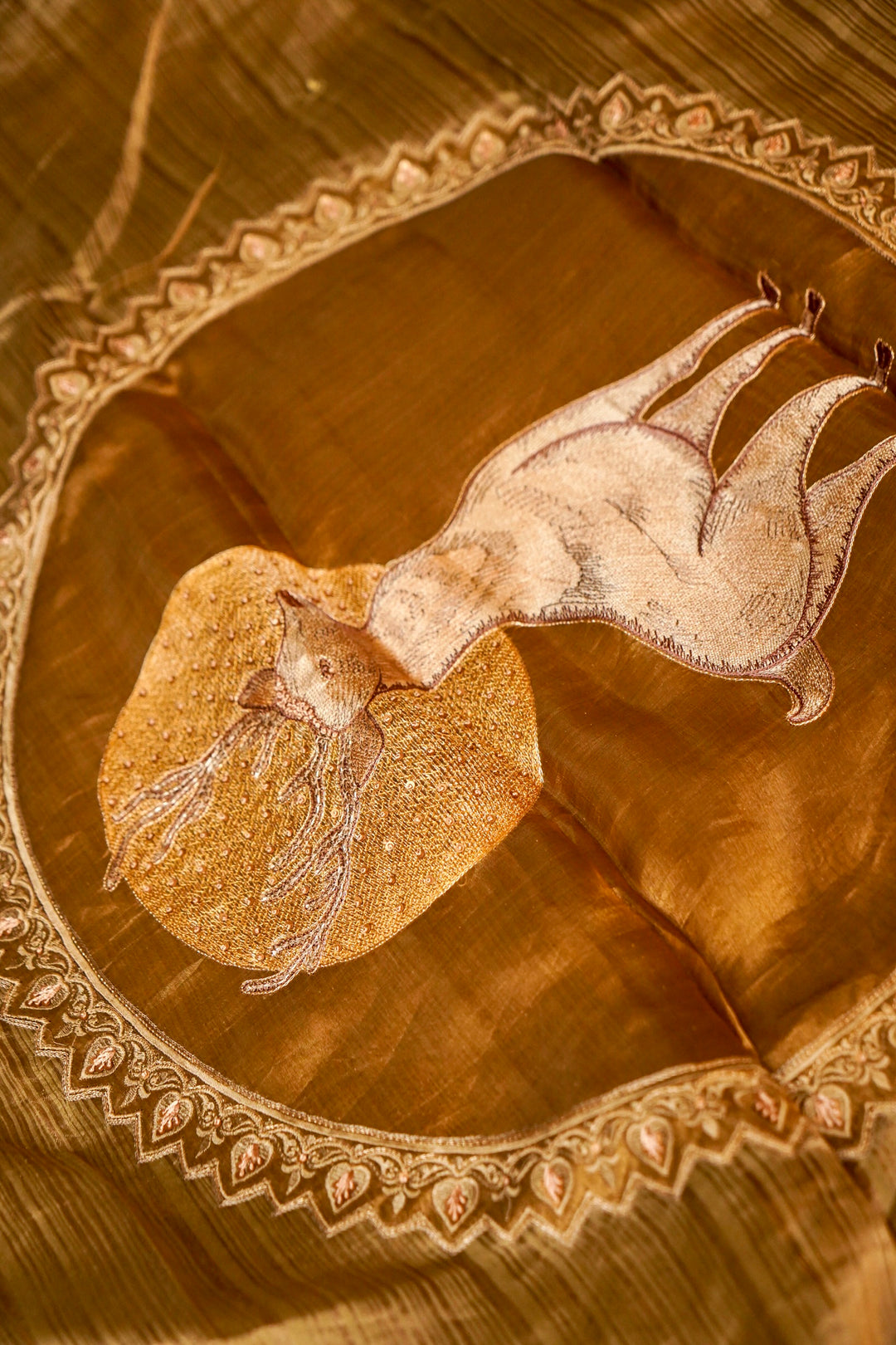Tan Beige Stripe Elegance Pure Banarasi Tissue Silk Saree View 5