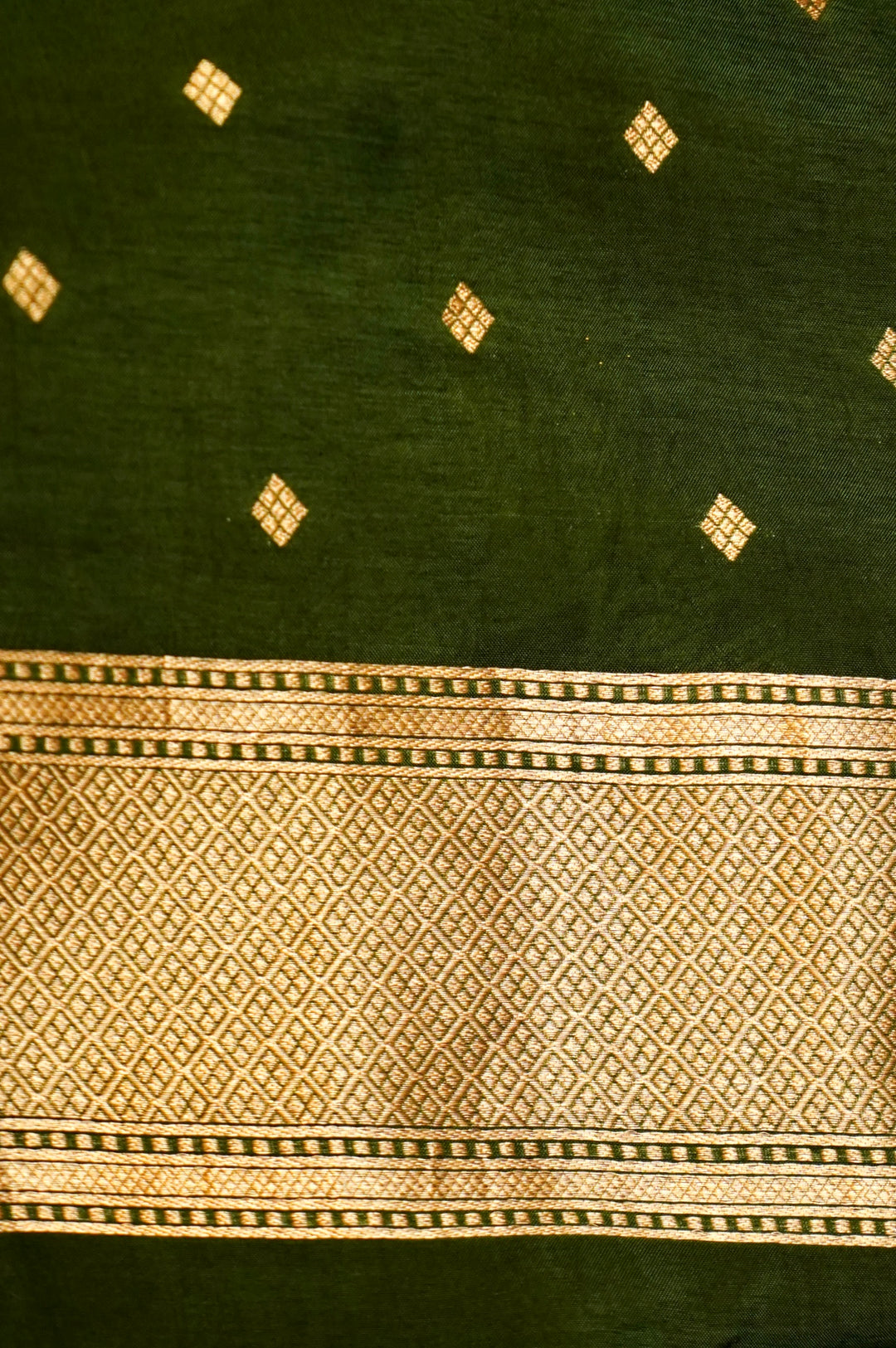 Dark Green Organza Saree with Luxurious Satin Silk Border