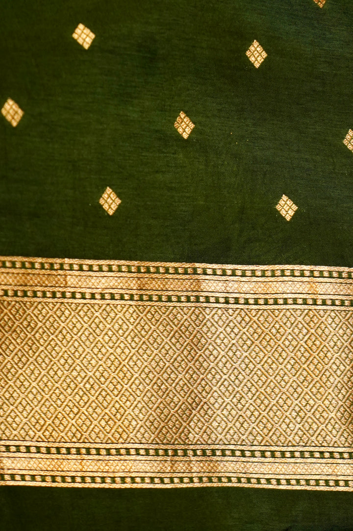 Dark Green Organza Saree with Luxurious Satin Silk Border