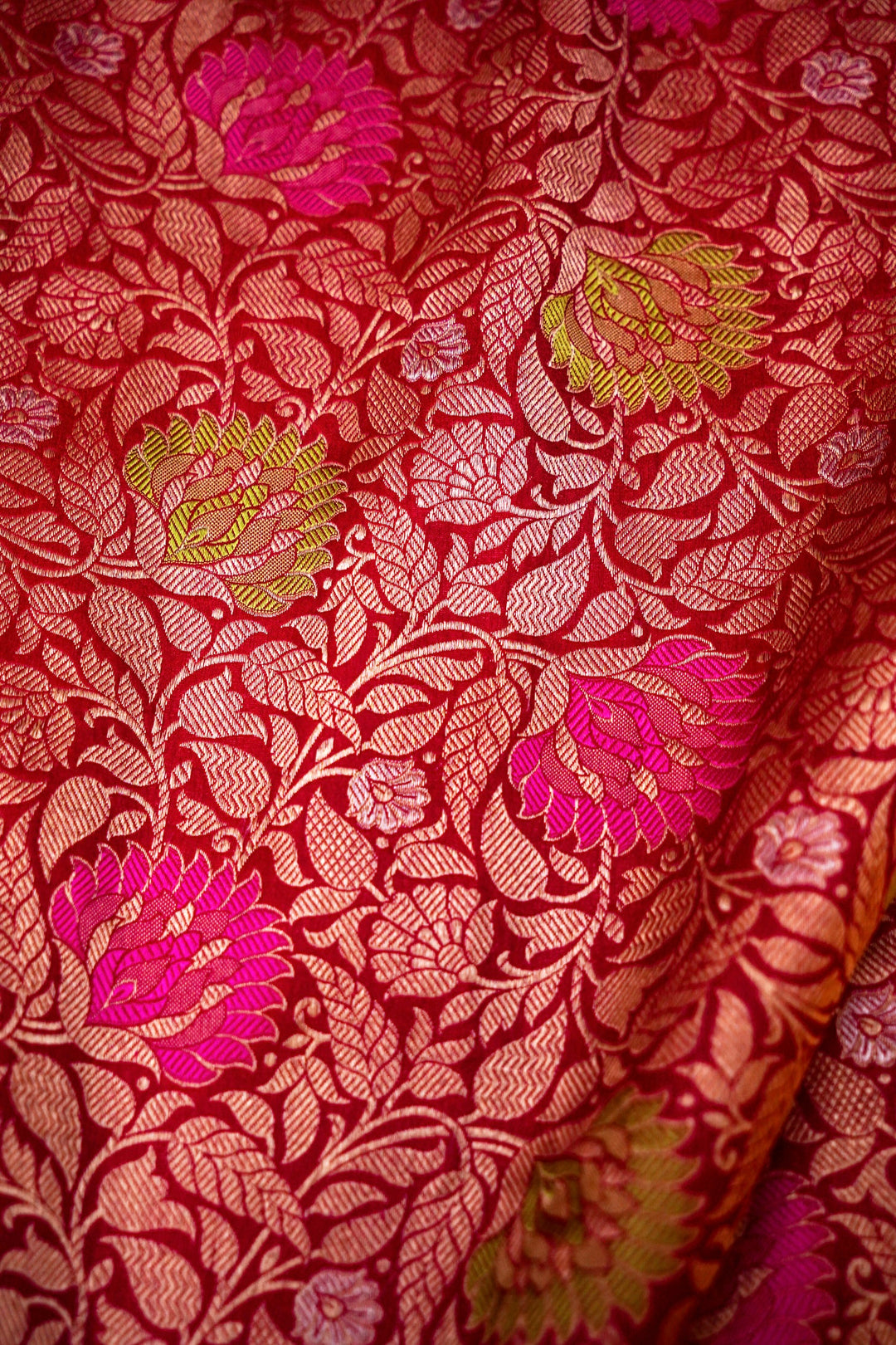 Timeless Red Brocade Meenakari Katan Silk Bridal Saree Handwoven Heritage Elegance