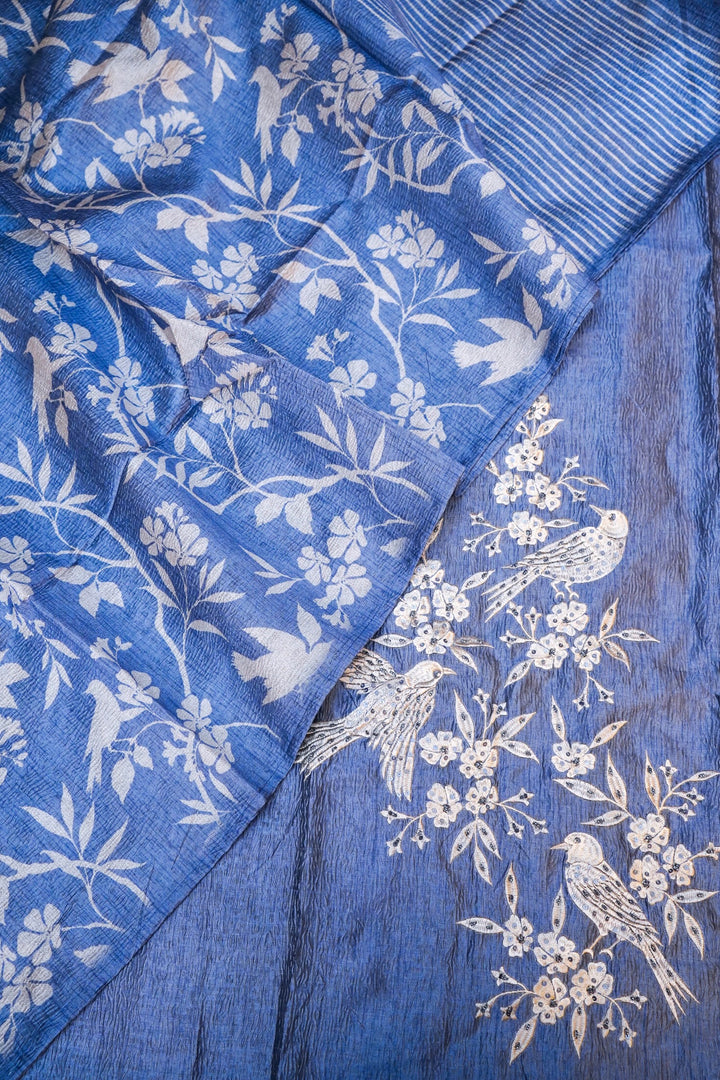 Graceful Light Blue Banarasi Crush Tissue Silk Suit Set