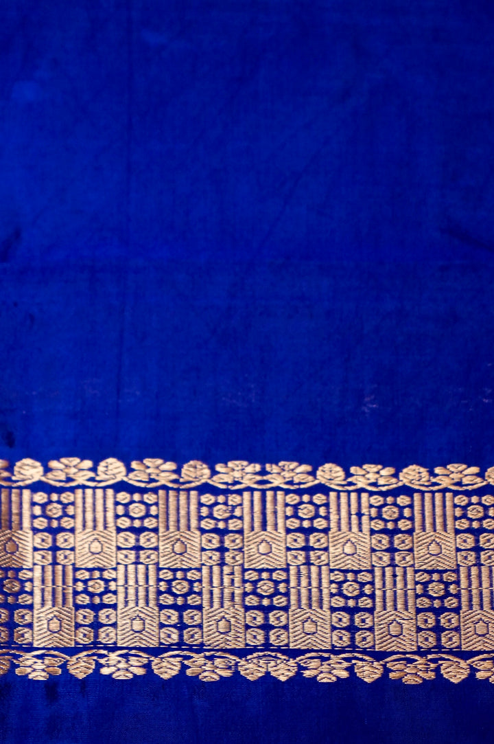 Royal Blue Katan Silk Cord Set with Banaras Ghat Neck Design View 4