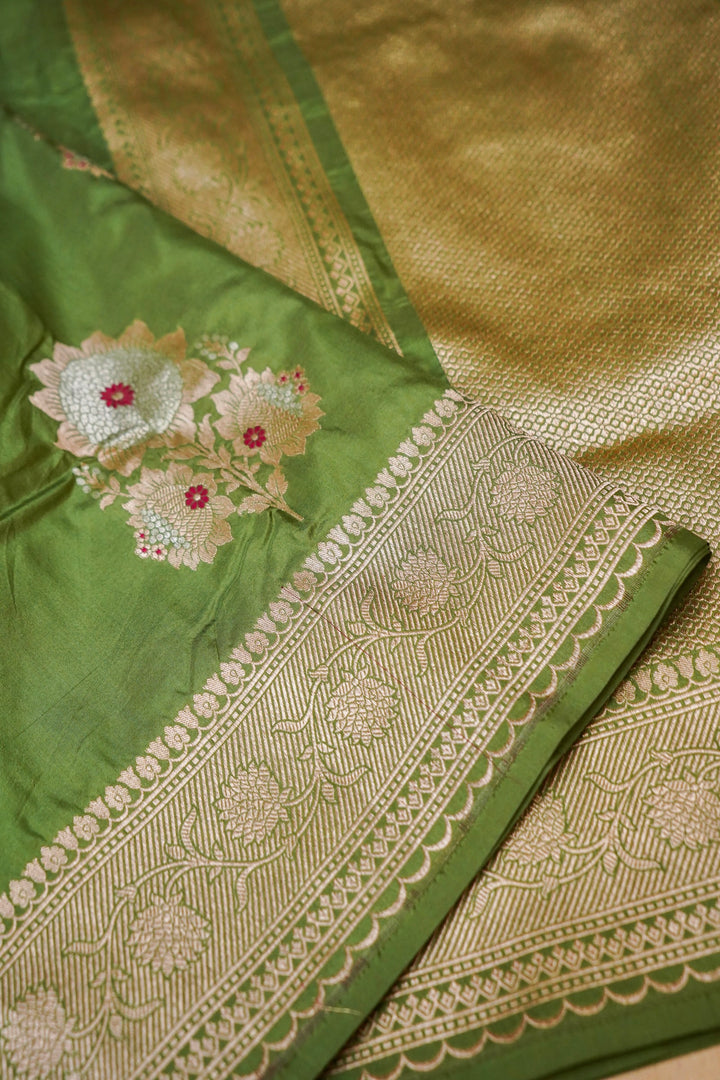 Emerald Meadow Light Green Meenakari Katan Silk Saree View 2