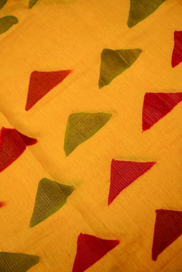 Yellow Pure Chanderi Silk Suit with Kantha & French Knot Embroidery