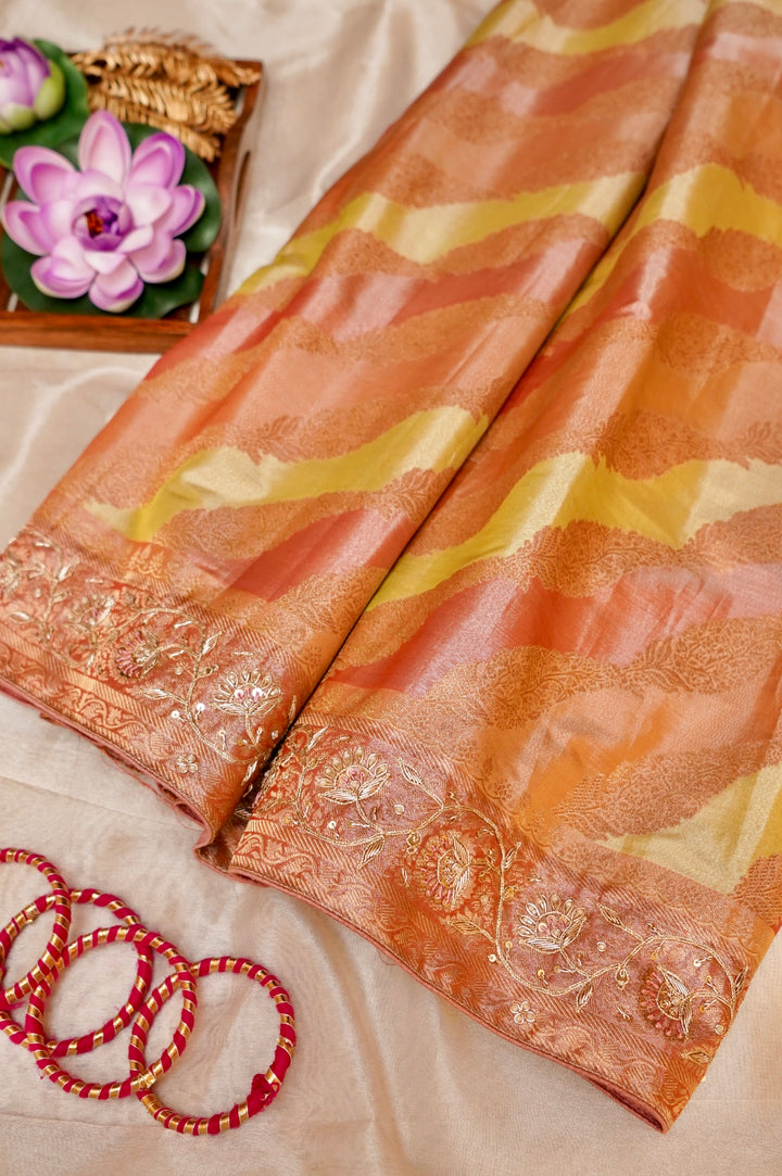Designer Banarasi Brocade Rangkaat Tissue Silk Saree with Hand Embroidery