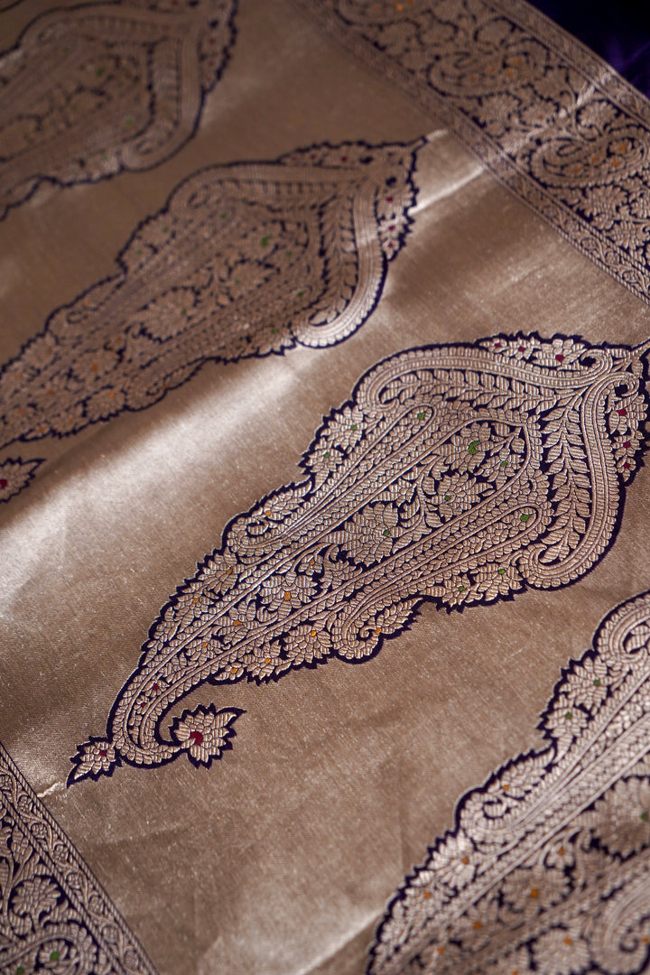 Royal Handwoven Purple Banarasi Pure Katan Silk Meenakari Saree