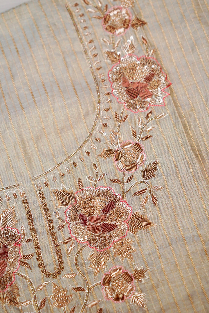 Powder Blue Pure Chanderi Tissue Silk Suit with Zardozi Hand Embroidery and Pitta Zari Dupatta