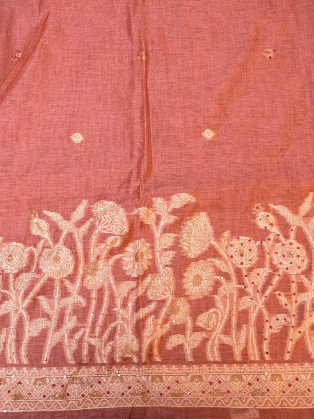 Dusty Rose Banarasi Cotton Jamdani Suit Set with French Knot Thread Embroidery