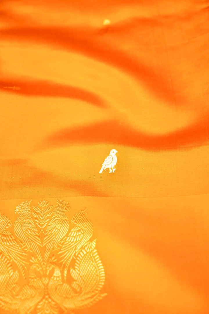 Handwoven Banarasi Yellow Pure Katan Silk Birds Motif Saree