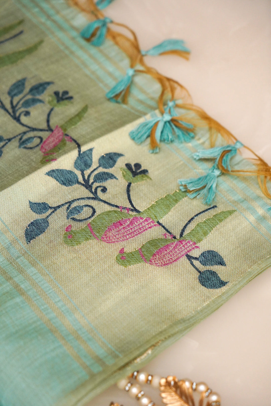 Graceful Pastel Blue Meenakari Bird Motif Suit Set
