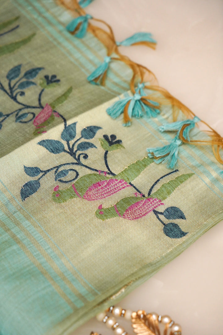 Graceful Pastel Blue Meenakari Bird Motif Suit Set