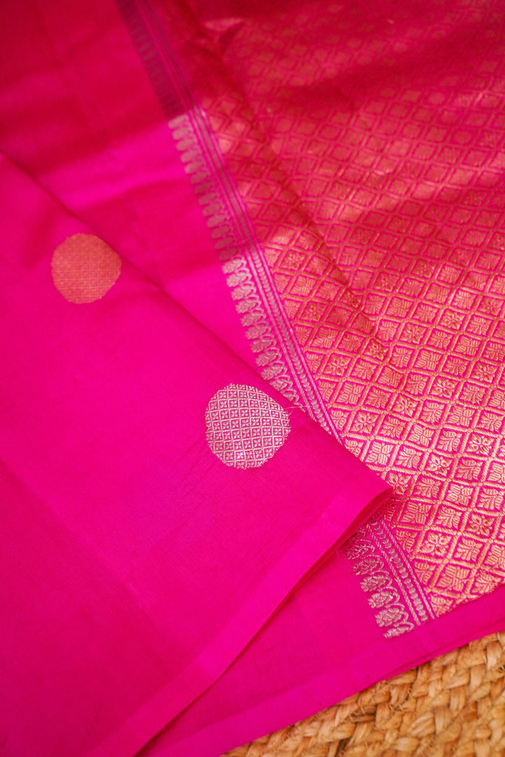 Pink Pure Katan Silk Saree with Gola Boota &amp; Heavy Pallu