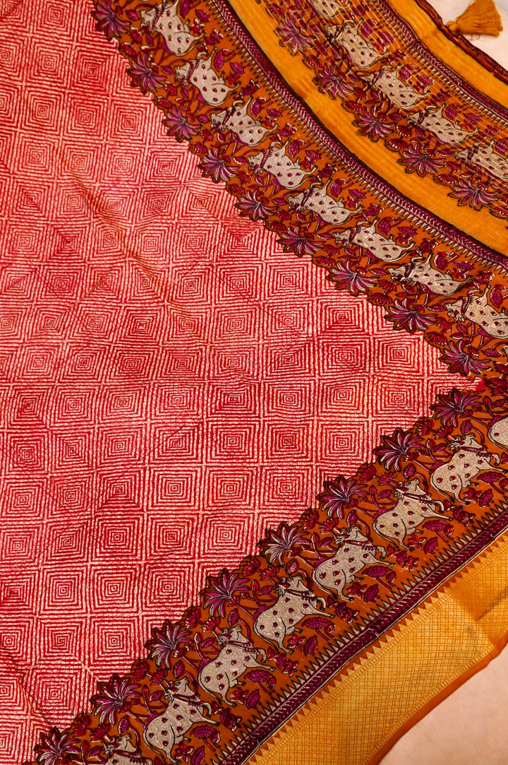 Heritage Elegance – Crepe Silk Printed Saree with Zari Weaving Border Inspired by Pichwai Art