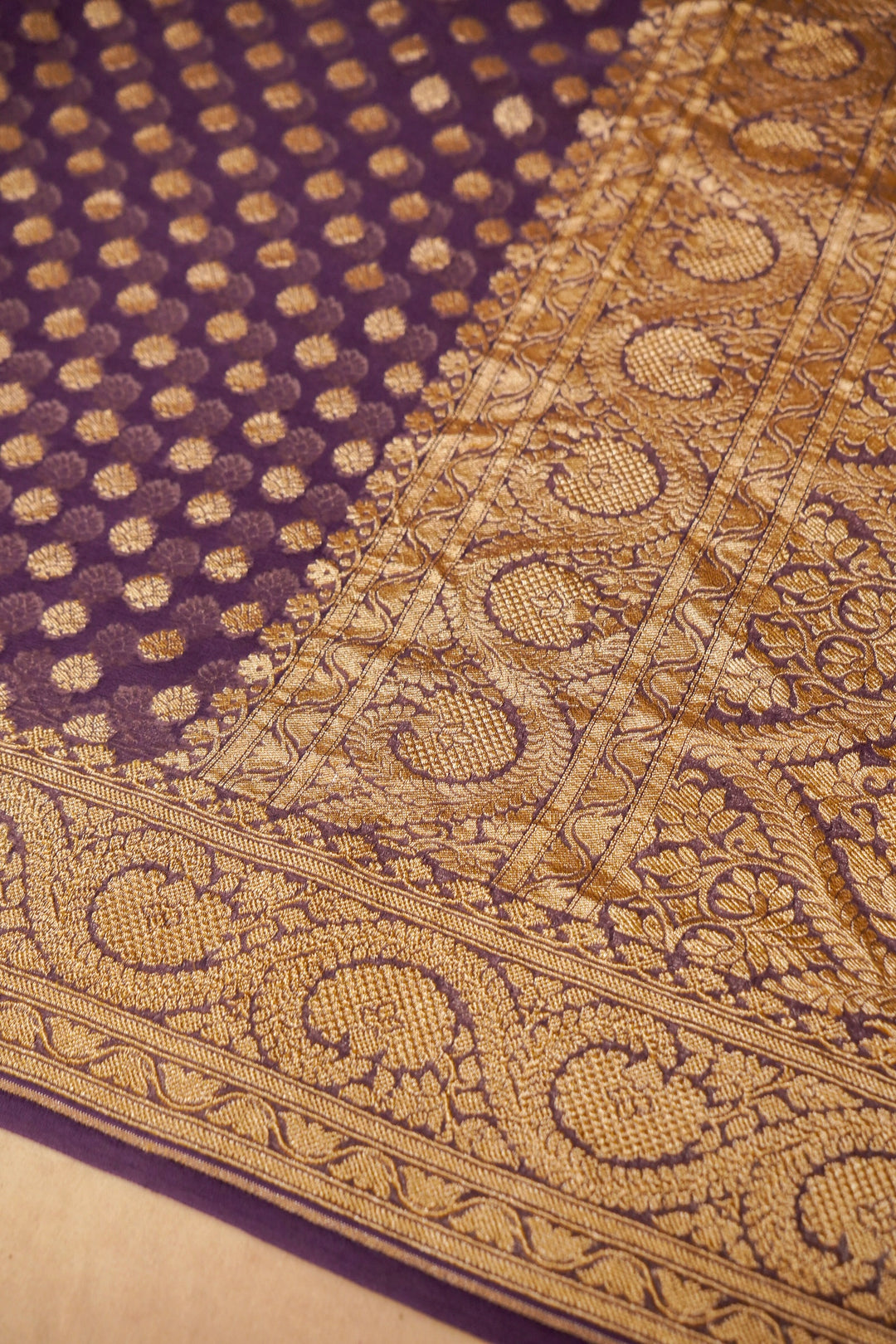 Royal Purple Banarasi Grace Pure Khaddi Georgette Saree View 3