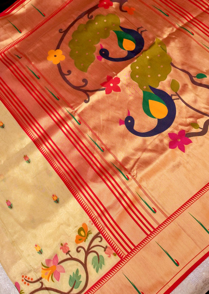 Banarasi Paithani Tissue Silk Saree with Traditional Border and Rich Pallu