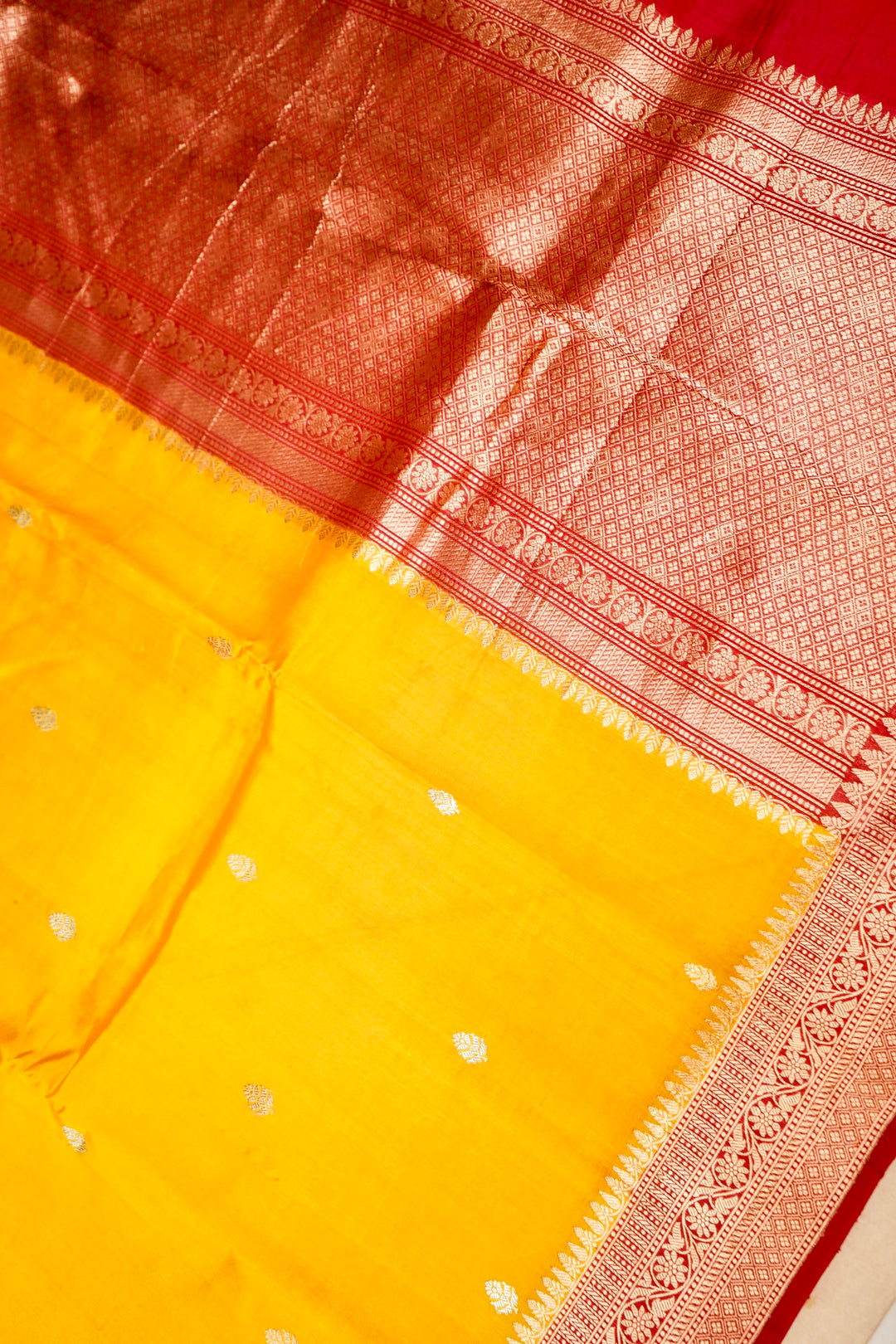 Sonaroopa Yellow Banarasi Pure Katan Silk Butidar Saree with Contrast Border and Pallu View 2